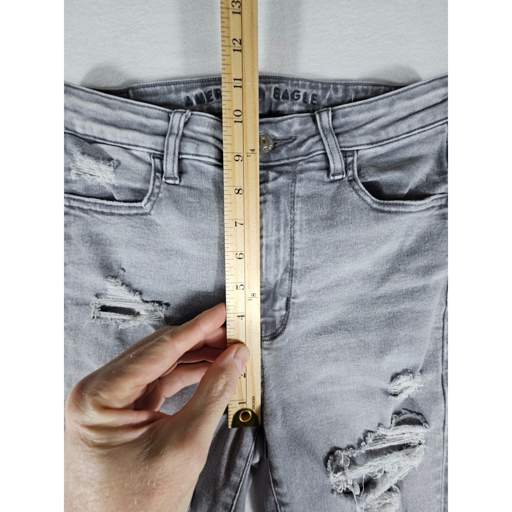 American Eagle Super Hi-Rise Jegging Gray Distressed Next Level Stretch Size 6 - Picture 3 of 12
